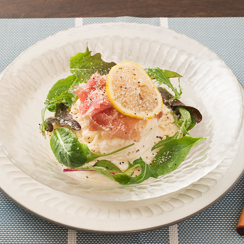 生ハムとレモンの冷製クリームパスタ